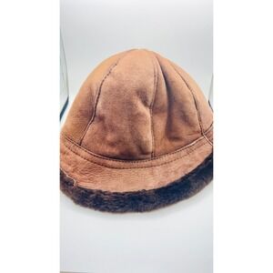 RARE Vintage Genuine Sheepskin Shearling Hat Brown Made in Great Britain